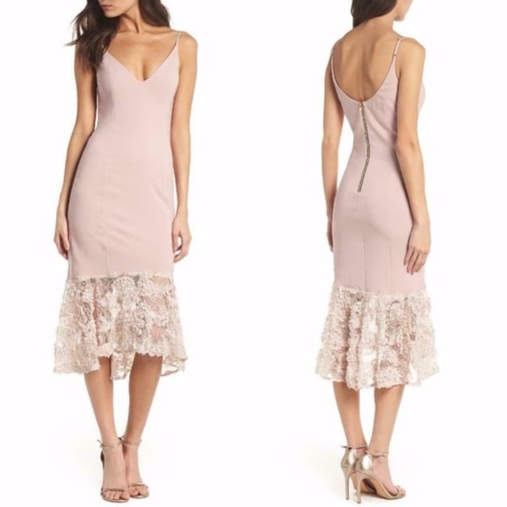 NEW Maria Bianca Nero BLUSH Milly LACE Hi-Lo HEM Flounce SHEATH Slip DRESS size2